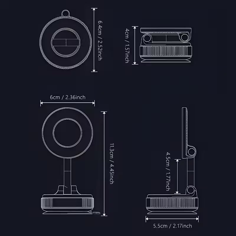 360° Rotating Magnetic Phone Holder – Foldable, Extendable | Strong Back Magnet | iPhone 16/15/14/12 Compatible | ABS | Black