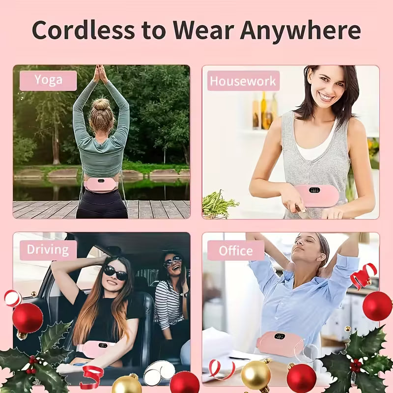Portable Electric Heating Massage Pad – Quick Heating Abdominal & Back Warmer for Women – Soft Pink | Gift for Relaxation at Home, Office & Car