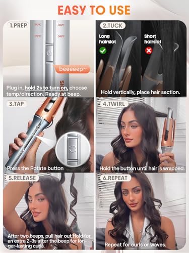 SHEGLAM 1-Inch Automatic Hair Curler – Fast Heating, 3 Temp Settings, 2-Way Rotation, Anti-Tangle & Auto Shut-Off