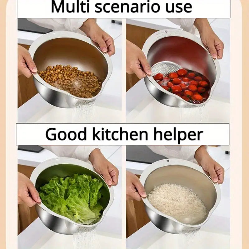 Multipurpose Washing Basin (Food-Safe Rice & Vegetable Washing Basin with Efficient Drain Basket)