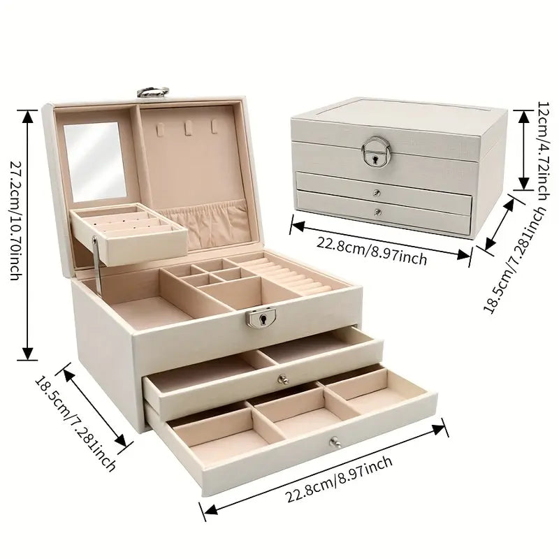 DIRRFIE Vintage Jewelry Box – Faux Leather Organizer with Drawers & Clasp Closure