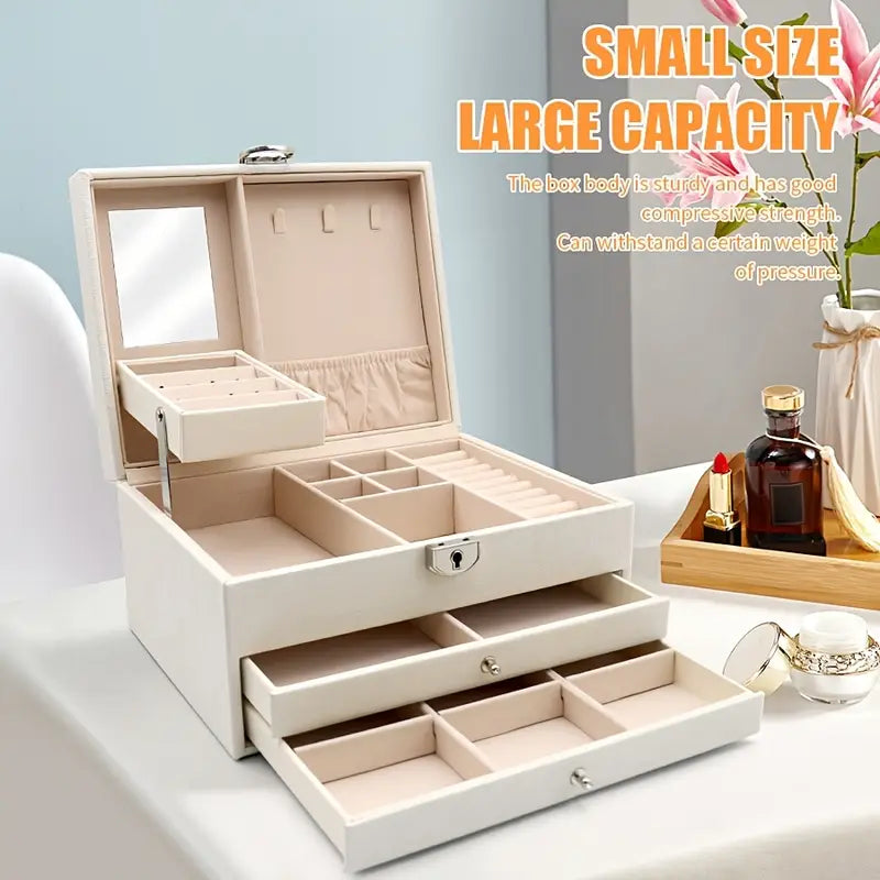 DIRRFIE Vintage Jewelry Box – Faux Leather Organizer with Drawers & Clasp Closure