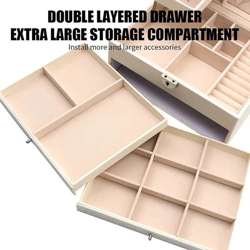 DIRRFIE Vintage Jewelry Box – Faux Leather Organizer with Drawers & Clasp Closure