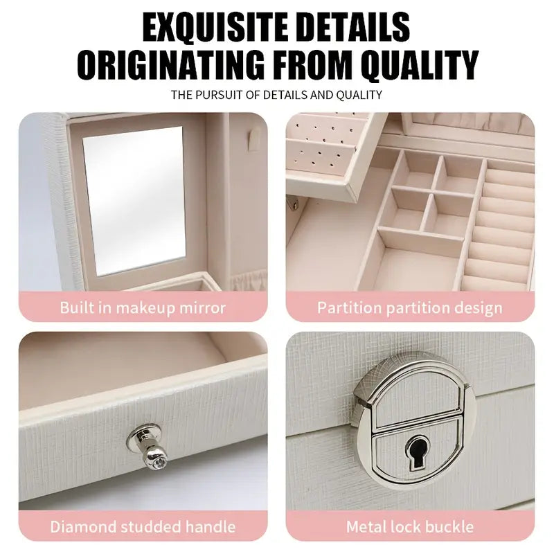 DIRRFIE Vintage Jewelry Box – Faux Leather Organizer with Drawers & Clasp Closure