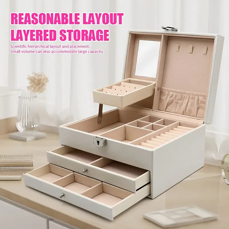 DIRRFIE Vintage Jewelry Box – Faux Leather Organizer with Drawers & Clasp Closure