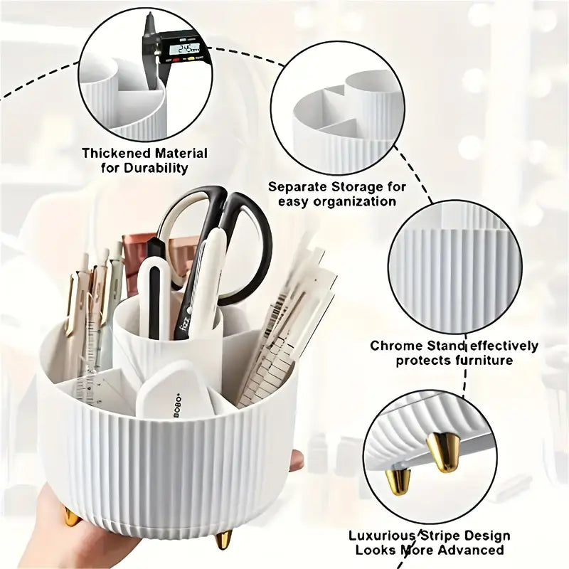 ABERZEY 360° Rotating Makeup Organizer – 5-Compartment Luxury Plastic Caddy