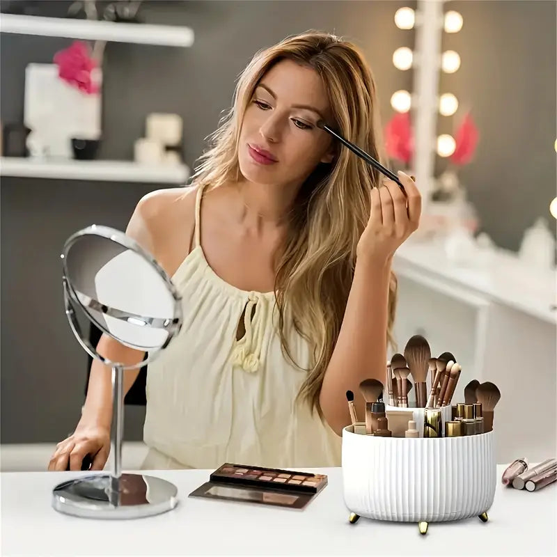 ABERZEY 360° Rotating Makeup Organizer – 5-Compartment Luxury Plastic Caddy