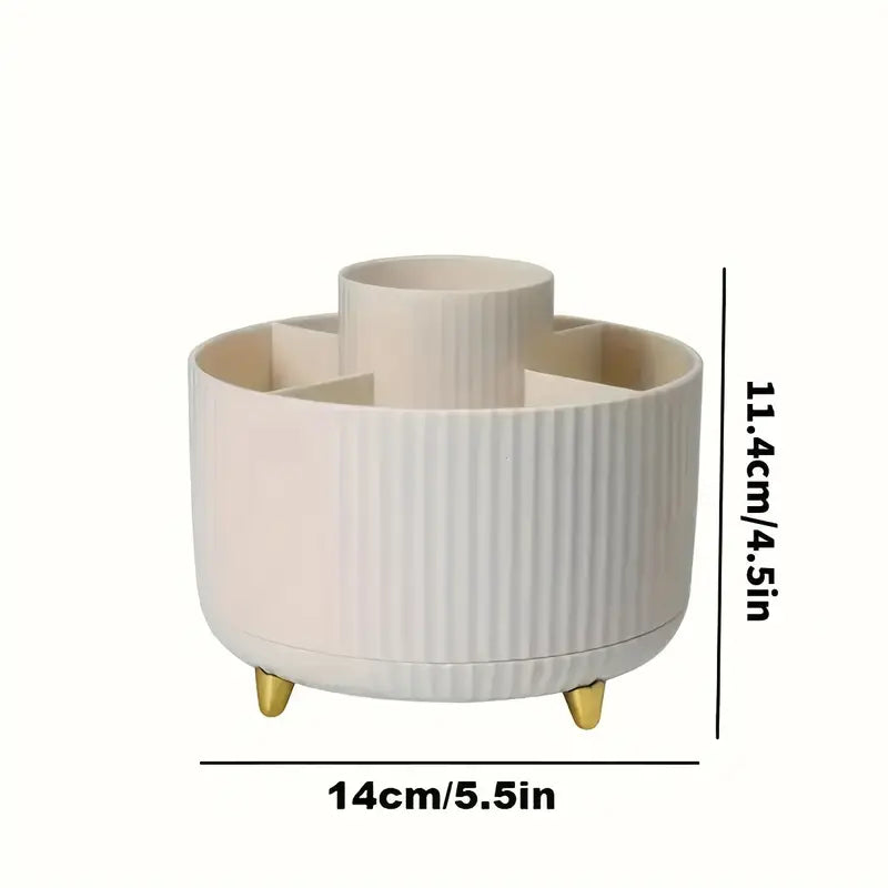 ABERZEY 360° Rotating Makeup Organizer – 5-Compartment Luxury Plastic Caddy