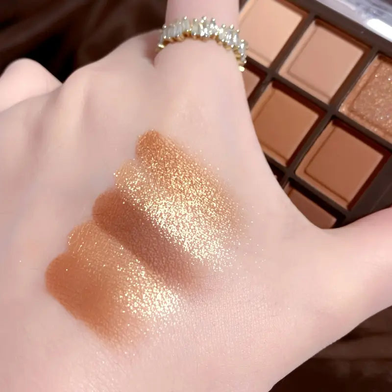 K'APEINE 9-Color Chocolate Eyeshadow Palette – Matte, Shimmer & Glitter Shades | Earthy Brown Tones