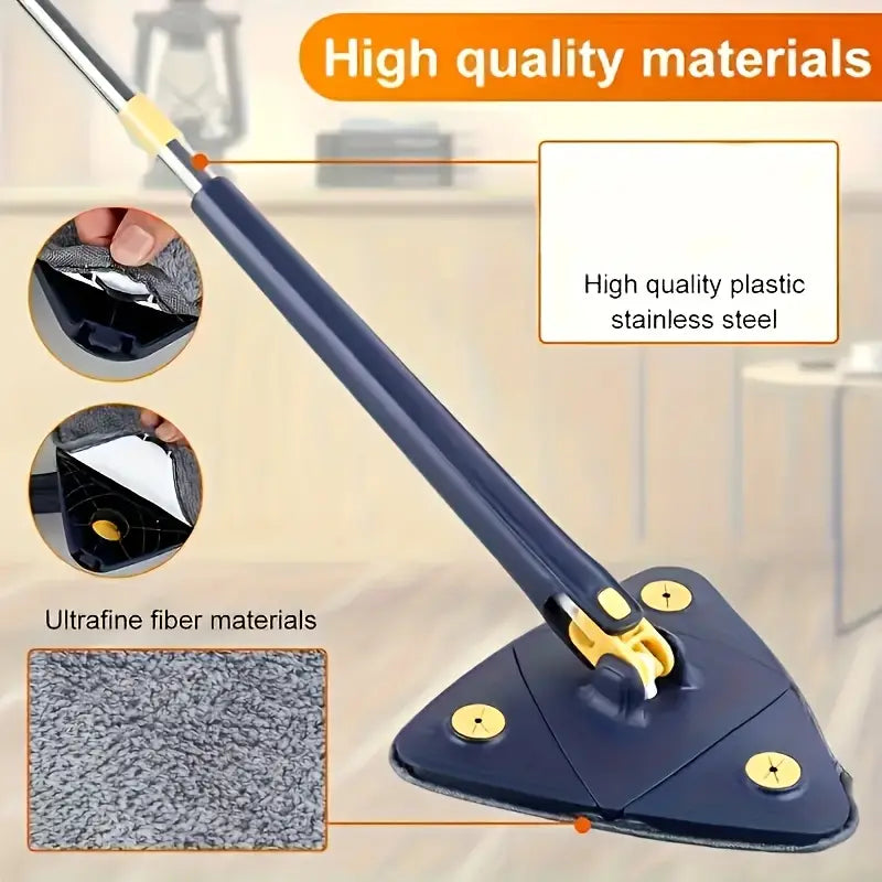 360° Rotating Triangle Mop – Long Handle, Hands-Free Squeeze, Wet & Dry Dual Use