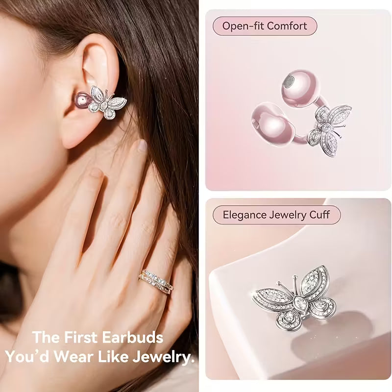 Women'S Wireless Open Earbuds with Diamond Earrings - 40H Playtime by King lucky