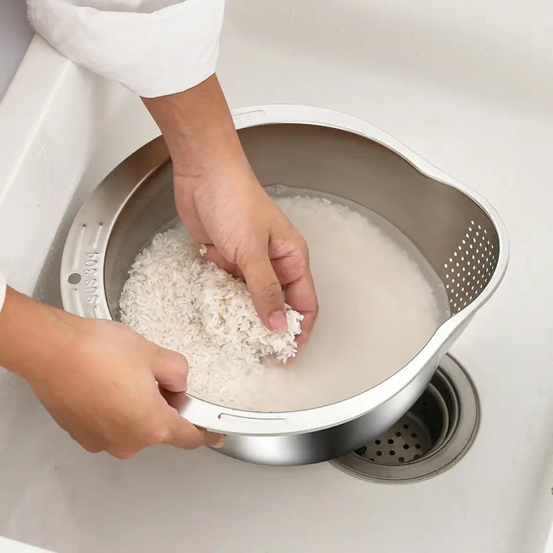 Multipurpose Washing Basin (Food-Safe Rice & Vegetable Washing Basin with Efficient Drain Basket)
