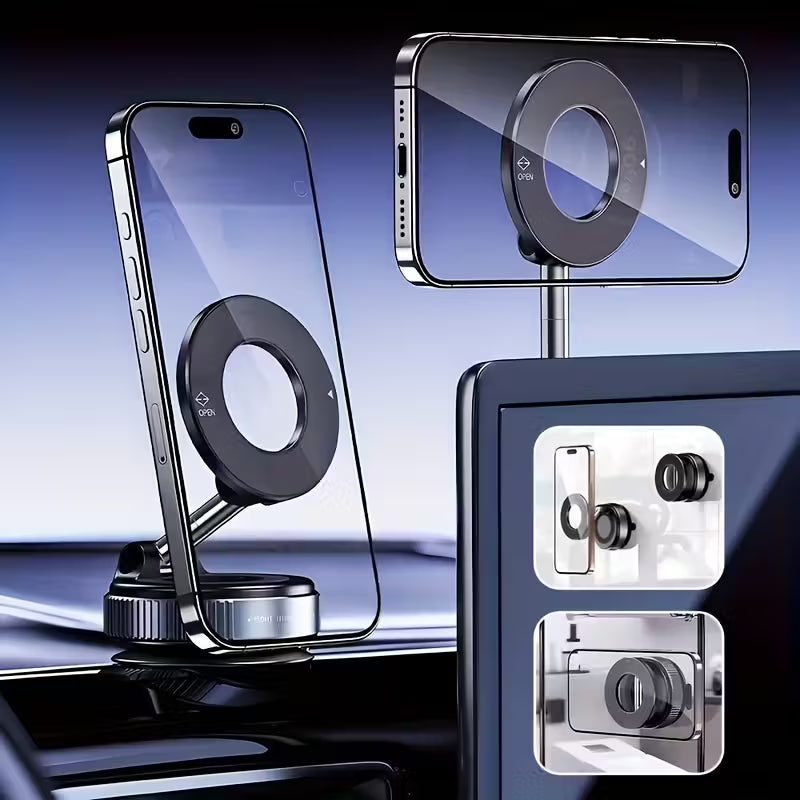 360° Rotating Magnetic Phone Holder – Foldable, Extendable | Strong Back Magnet | iPhone 16/15/14/12 Compatible | ABS | Black