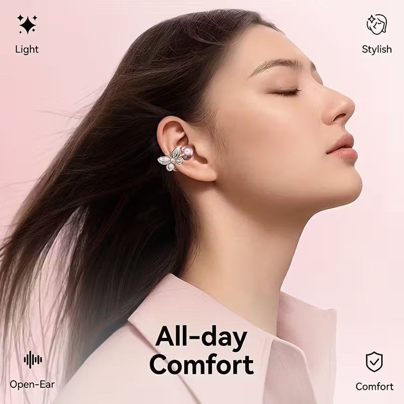 Women'S Wireless Open Earbuds with Diamond Earrings - 40H Playtime by King lucky