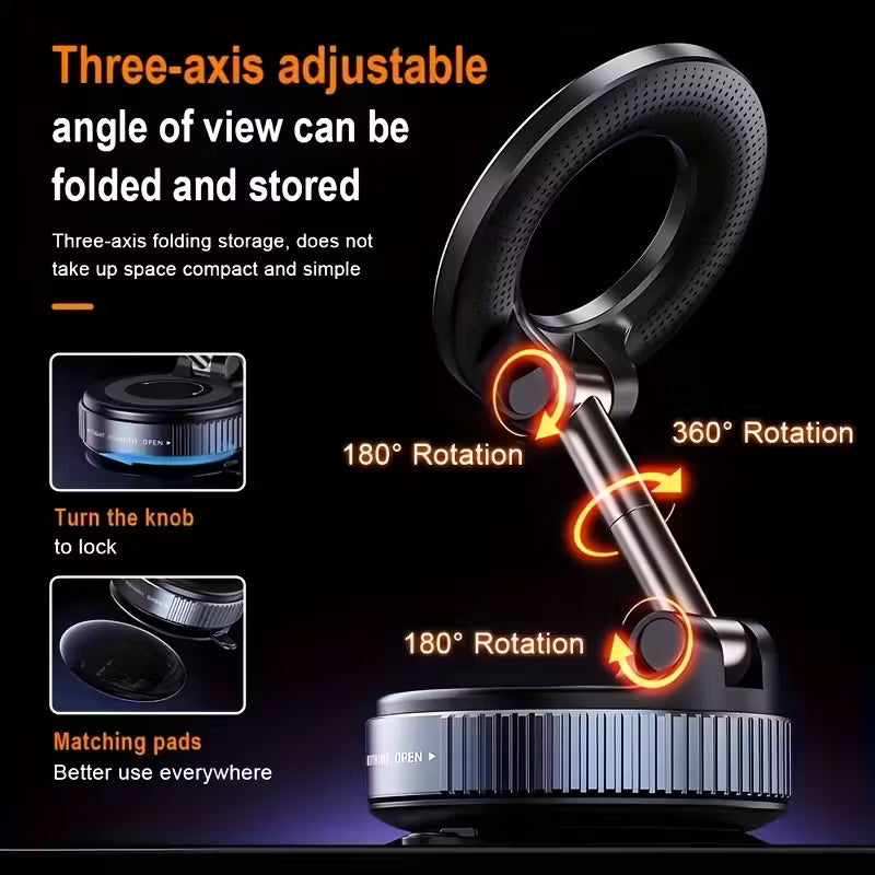 360° Rotating Magnetic Phone Holder – Foldable, Extendable | Strong Back Magnet | iPhone 16/15/14/12 Compatible | ABS | Black