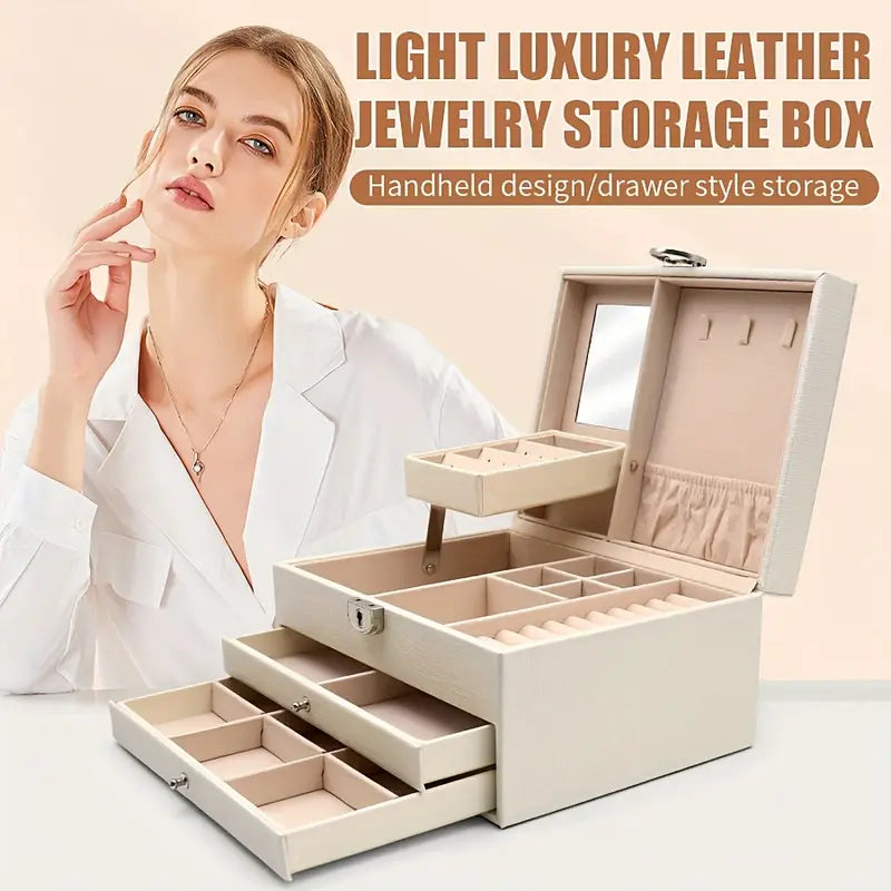 DIRRFIE Vintage Jewelry Box – Faux Leather Organizer with Drawers & Clasp Closure