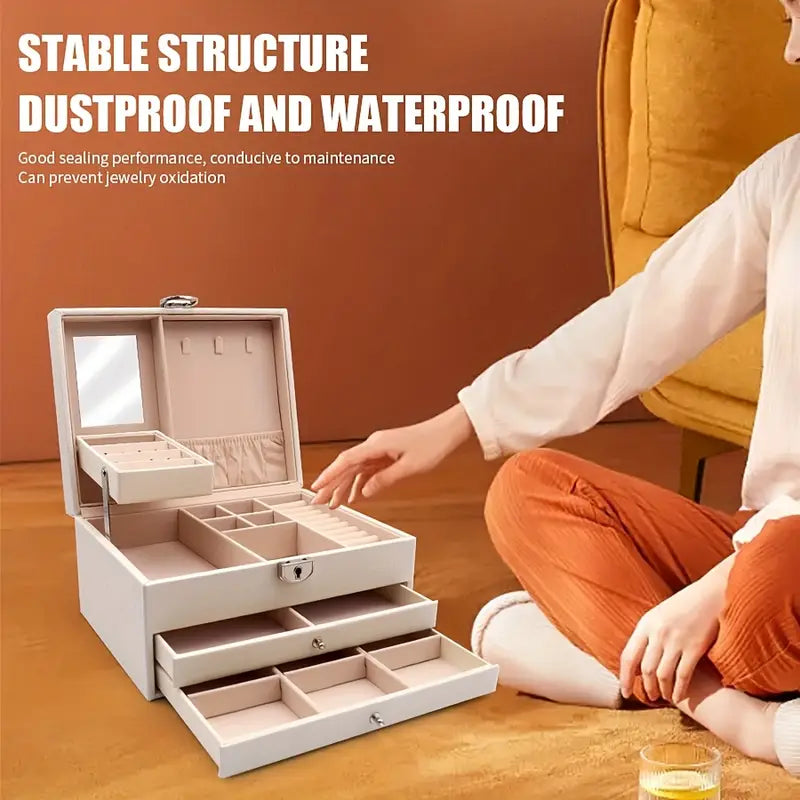 DIRRFIE Vintage Jewelry Box – Faux Leather Organizer with Drawers & Clasp Closure