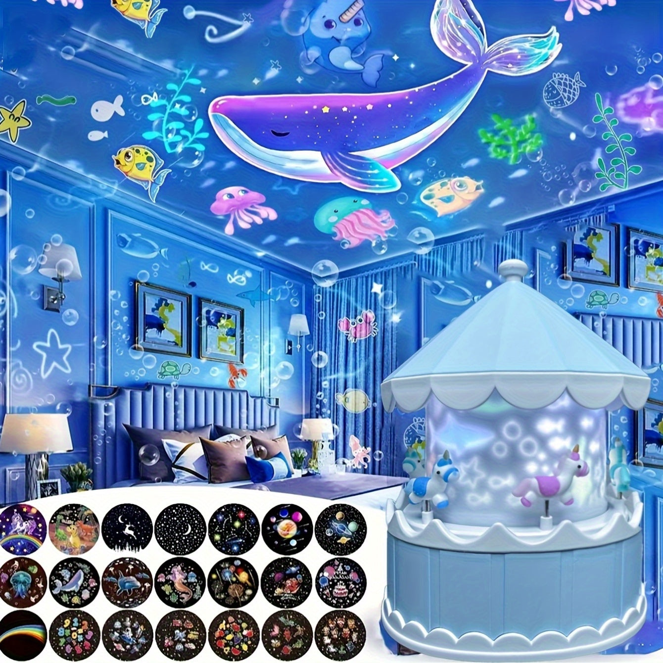 LED Carousel Star Projector Night Light – A unisex Whimsical Gift for kids مصباح ليلي دوّار LED على شكل دائري – هدية خيالية ساحرة للأطفال