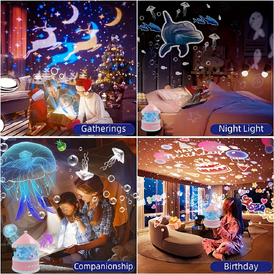 LED Carousel Star Projector Night Light – A unisex Whimsical Gift for kids مصباح ليلي دوّار LED على شكل دائري – هدية خيالية ساحرة للأطفال