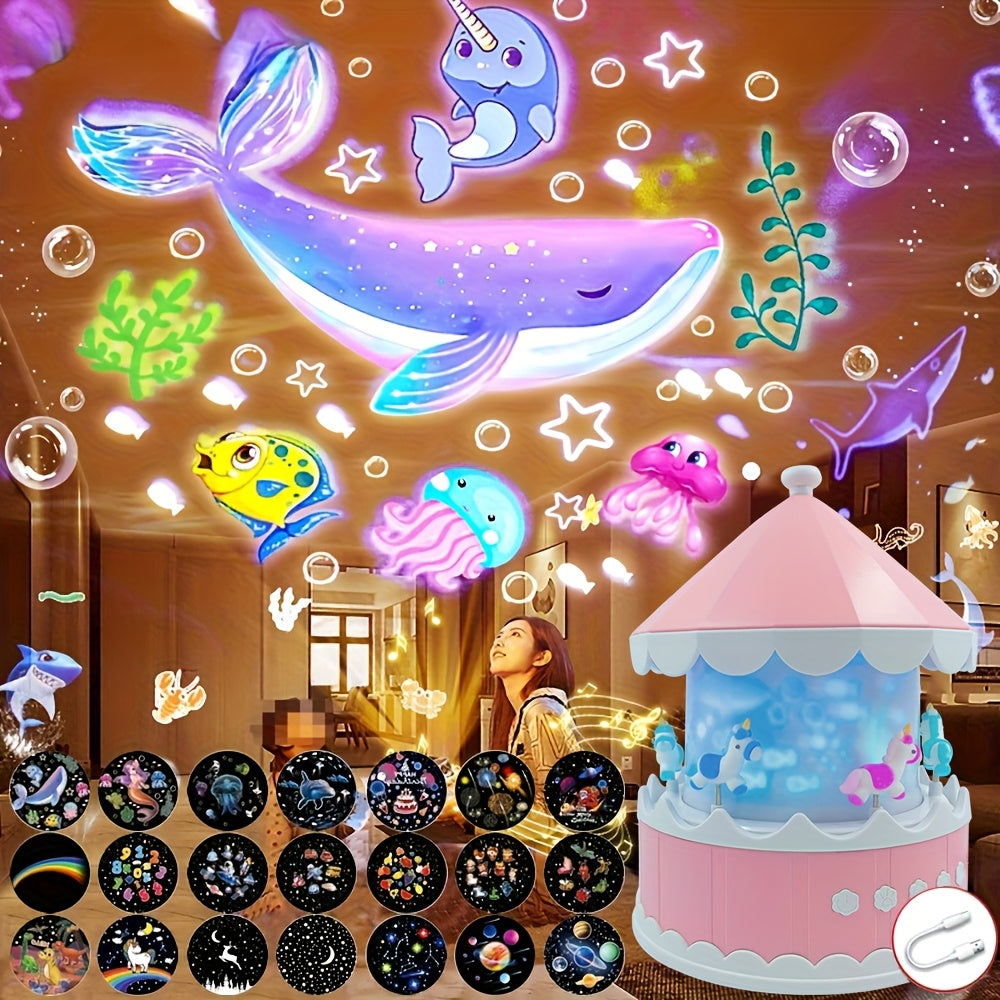 LED Carousel Star Projector Night Light – A unisex Whimsical Gift for kids مصباح ليلي دوّار LED على شكل دائري – هدية خيالية ساحرة للأطفال