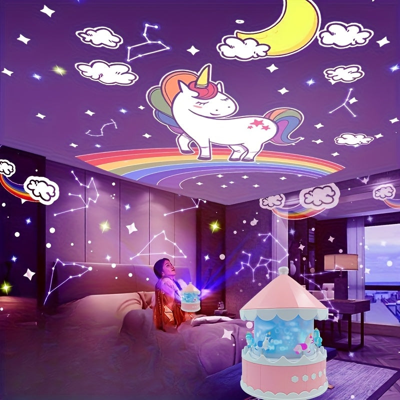 LED Carousel Star Projector Night Light – A unisex Whimsical Gift for kids مصباح ليلي دوّار LED على شكل دائري – هدية خيالية ساحرة للأطفال