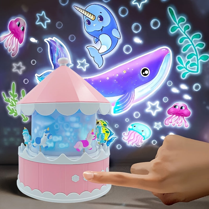 LED Carousel Star Projector Night Light – A unisex Whimsical Gift for kids مصباح ليلي دوّار LED على شكل دائري – هدية خيالية ساحرة للأطفال