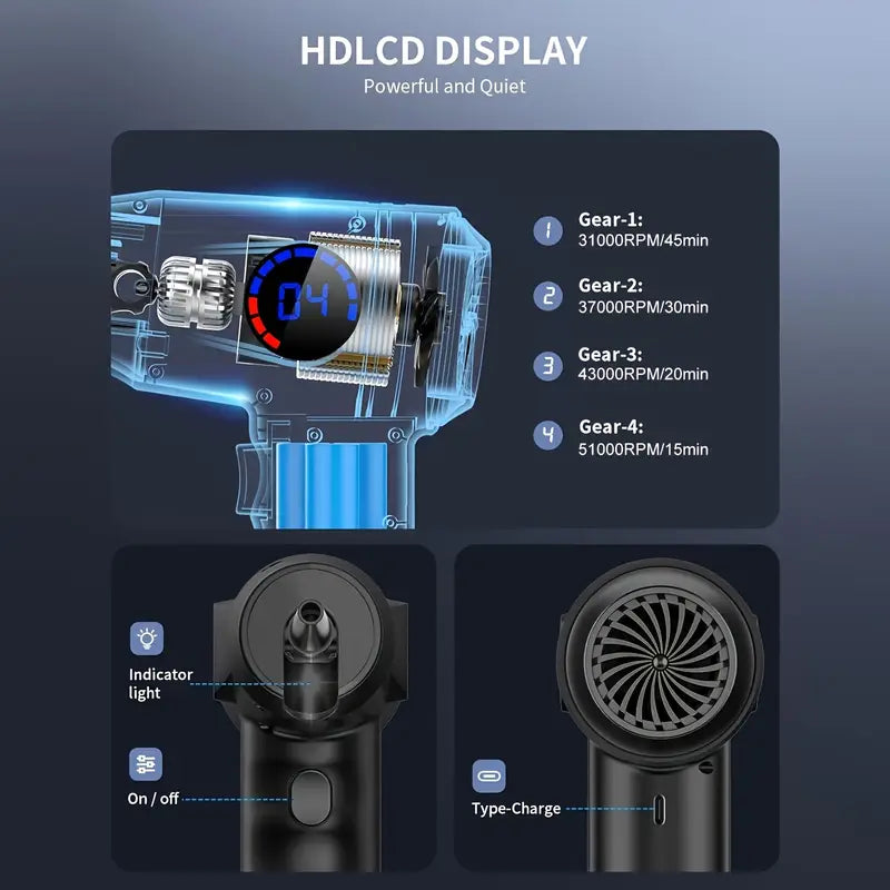 Wireless Electric Air Duster – 51000 RPM, 68W Power, USB-C Rechargeable, 3-Speed Compressed Air Blower for Keyboard, PC, Car & Electronics