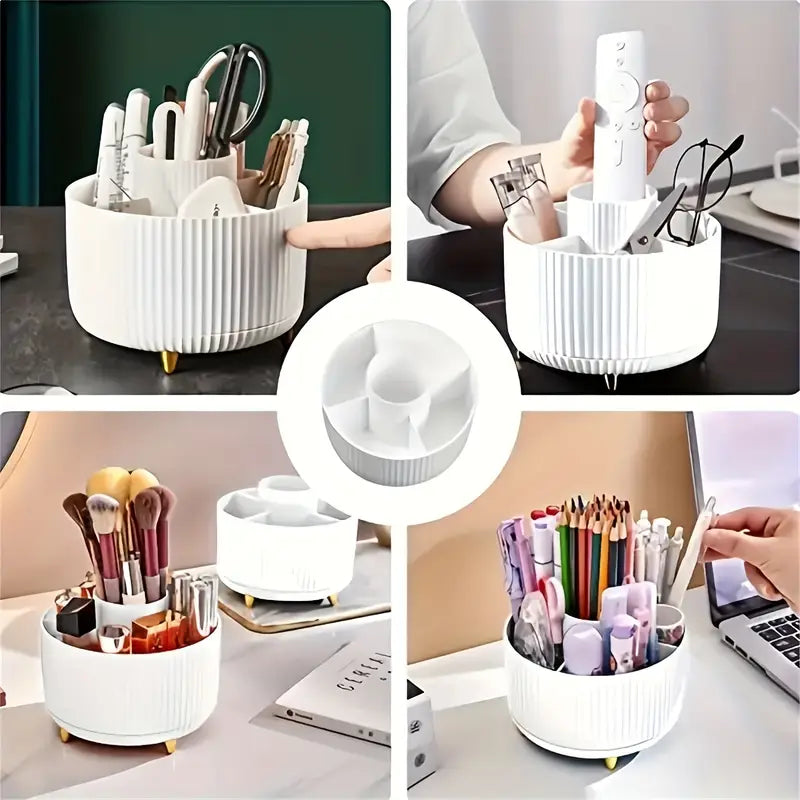 ABERZEY 360° Rotating Makeup Organizer – 5-Compartment Luxury Plastic Caddy