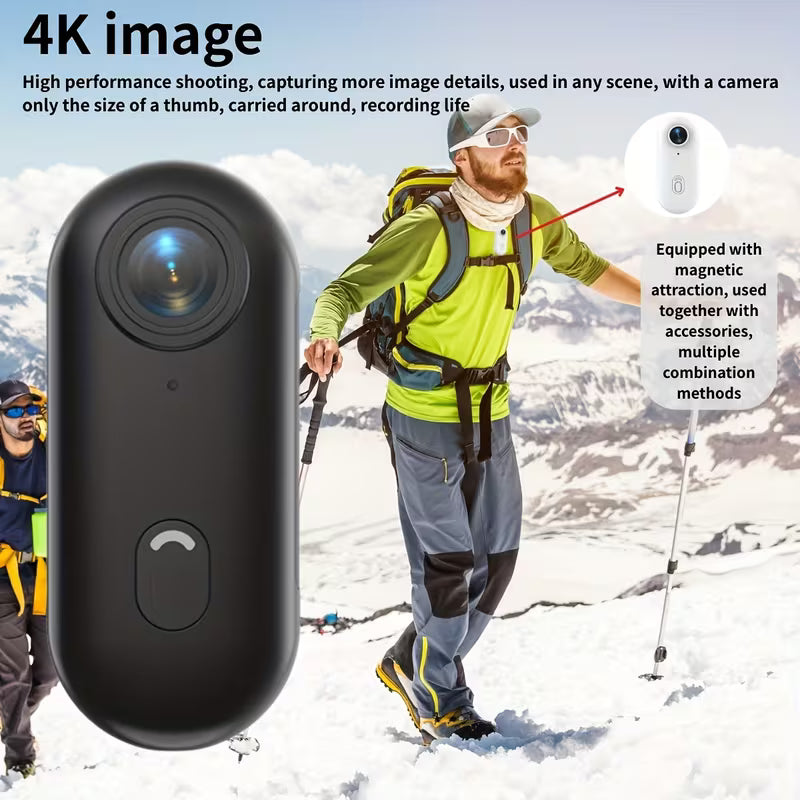 4K Mini Wearable Action Camera – Waterproof Magnetic POV Body Cam with 360° Clip for Vlogging, Cycling & Motorbike