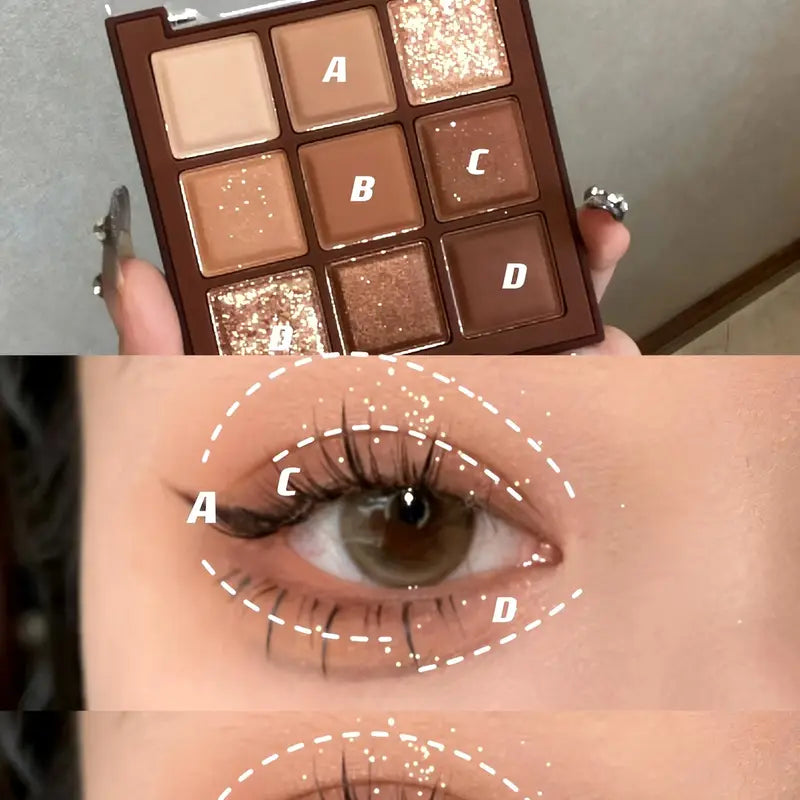 K'APEINE 9-Color Chocolate Eyeshadow Palette – Matte, Shimmer & Glitter Shades | Earthy Brown Tones