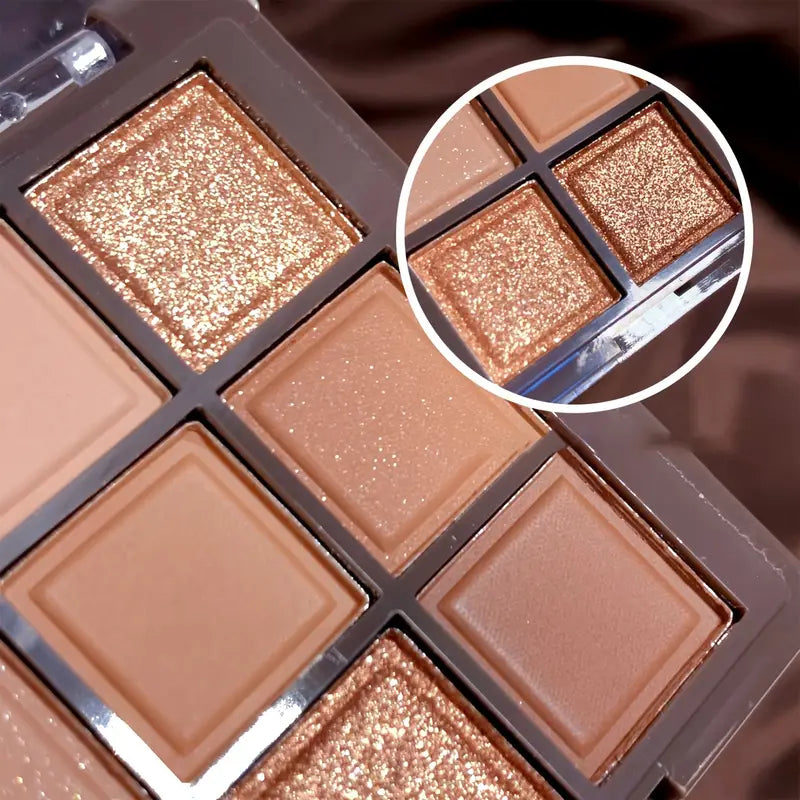 K'APEINE 9-Color Chocolate Eyeshadow Palette – Matte, Shimmer & Glitter Shades | Earthy Brown Tones