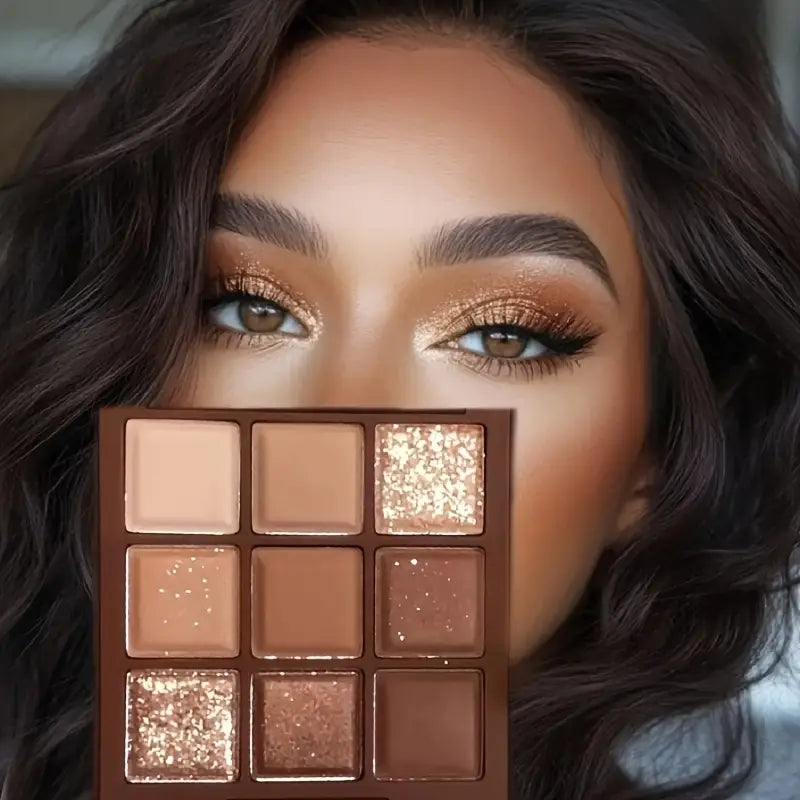 K'APEINE 9-Color Chocolate Eyeshadow Palette – Matte, Shimmer & Glitter Shades | Earthy Brown Tones