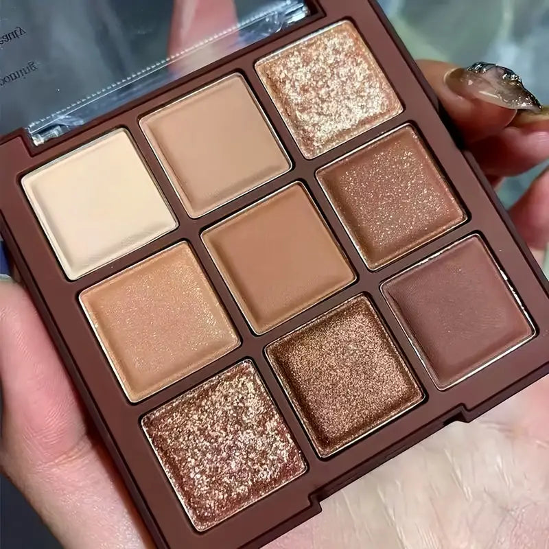 K'APEINE 9-Color Chocolate Eyeshadow Palette – Matte, Shimmer & Glitter Shades | Earthy Brown Tones