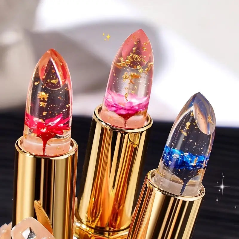 3PCS Color-Changing Crystal Gel Lipstick Set | Flower-Shaped, Moisturizing, Long-Lasting & Non-Sticky | Pink Tones for Natural Look