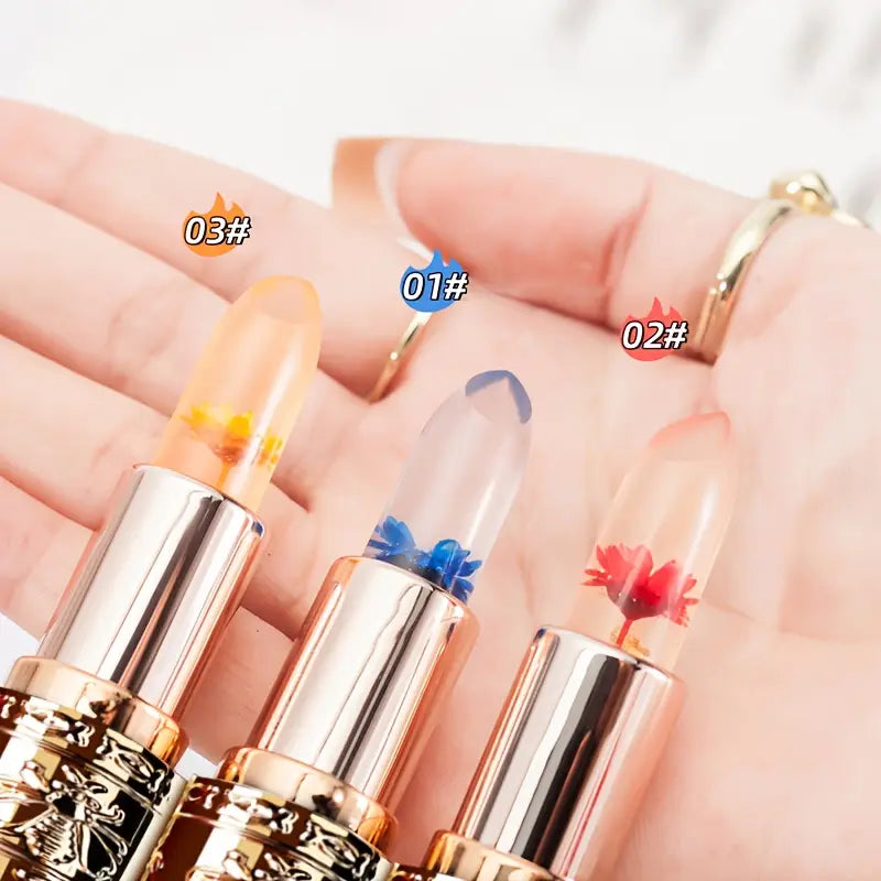 3PCS Color-Changing Crystal Gel Lipstick Set | Flower-Shaped, Moisturizing, Long-Lasting & Non-Sticky | Pink Tones for Natural Look