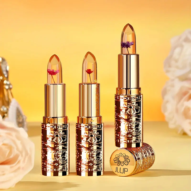 3PCS Color-Changing Crystal Gel Lipstick Set | Flower-Shaped, Moisturizing, Long-Lasting & Non-Sticky | Pink Tones for Natural Look
