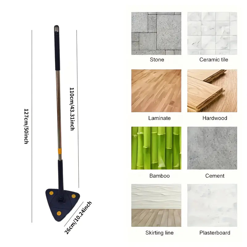 360° Rotating Triangle Mop – Long Handle, Hands-Free Squeeze, Wet & Dry Dual Use