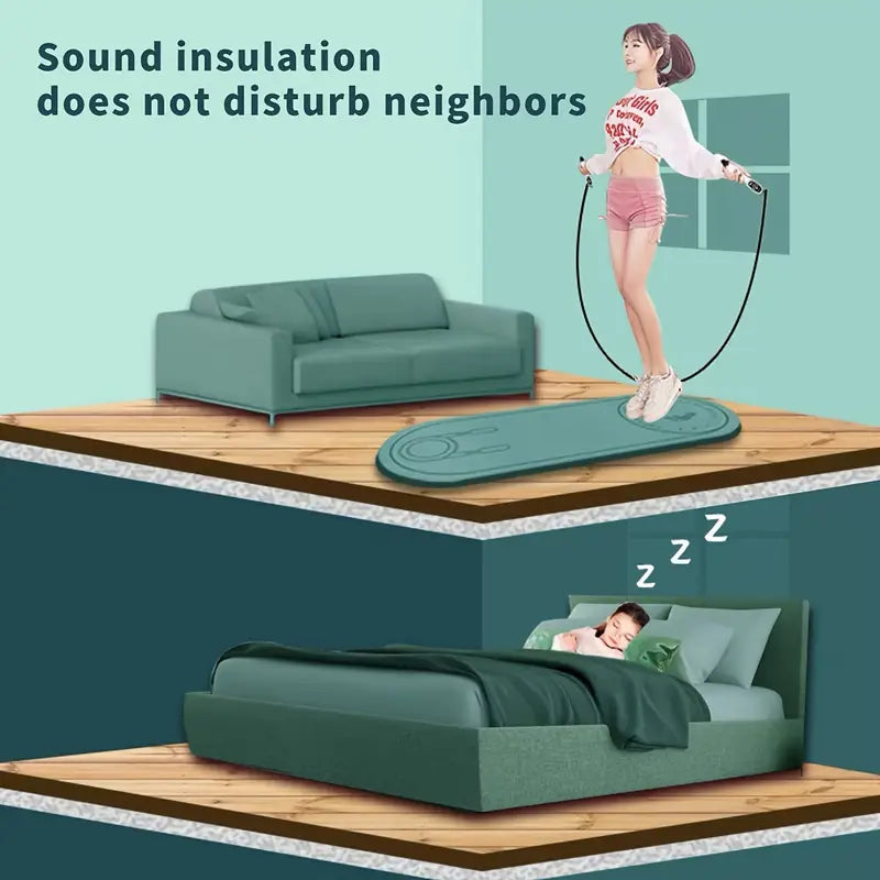 Double-Sided Anti-Slip Jump Rope Mat with Shock Absorption – TPE Fitness Mat for Home Workouts, Yoga & Cardio – Sound Insulation, Asana Guide, Non-Slip Design