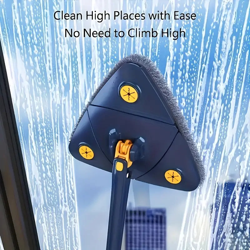 360° Rotating Triangle Mop – Long Handle, Hands-Free Squeeze, Wet & Dry Dual Use
