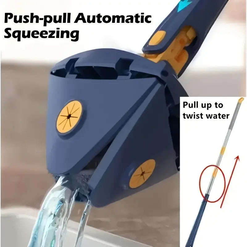 360° Rotating Triangle Mop – Long Handle, Hands-Free Squeeze, Wet & Dry Dual Use