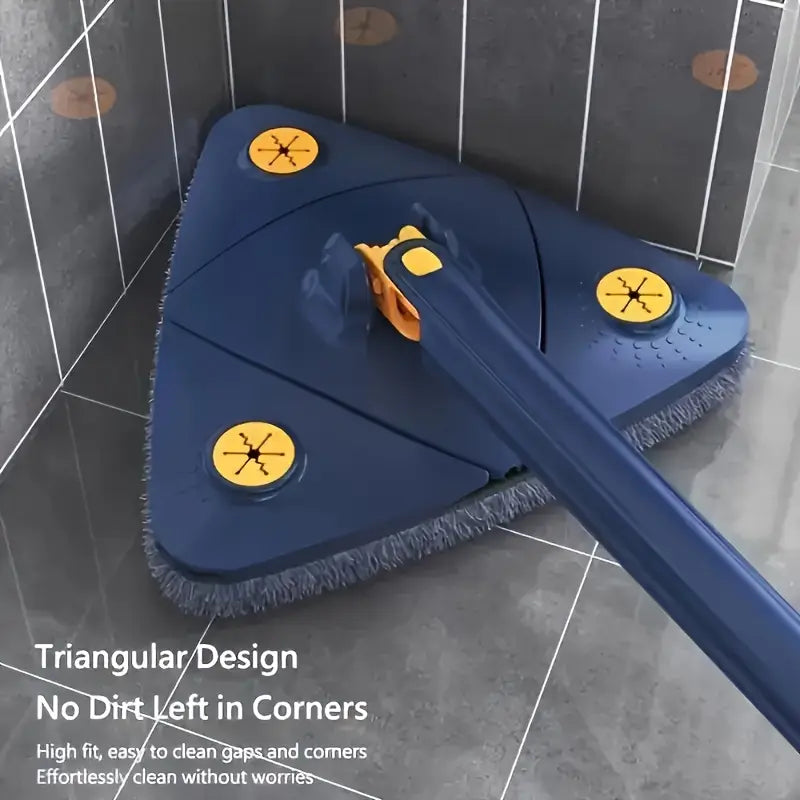 360° Rotating Triangle Mop – Long Handle, Hands-Free Squeeze, Wet & Dry Dual Use