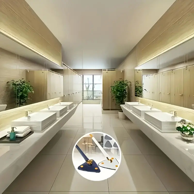 360° Rotating Triangle Mop – Long Handle, Hands-Free Squeeze, Wet & Dry Dual Use