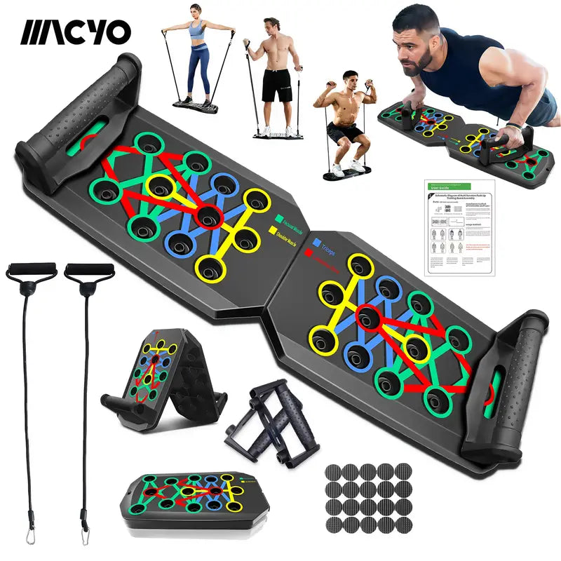 MACYO 28-in-1 Push-Up Board Set – Home Gym Workout Equipment with Resistance Bands, Jump Rope & Handles – Chest, Arms & Core Strength Training System (Black)