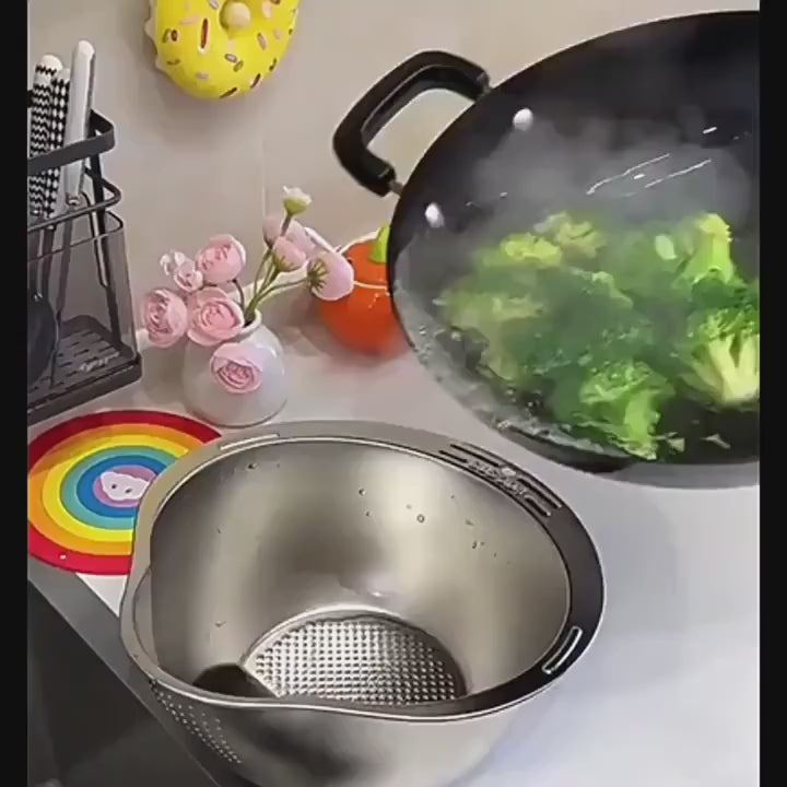 Multipurpose Washing Basin (Food-Safe Rice & Vegetable Washing Basin with Efficient Drain Basket)