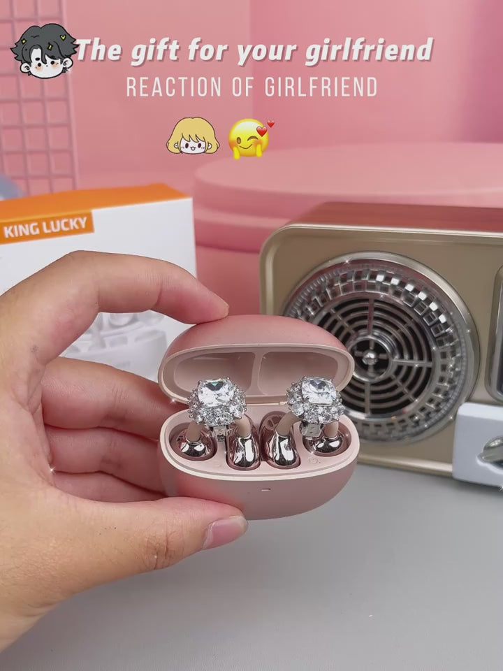 Women'S Wireless Open Earbuds with Diamond Earrings - 40H Playtime by King lucky