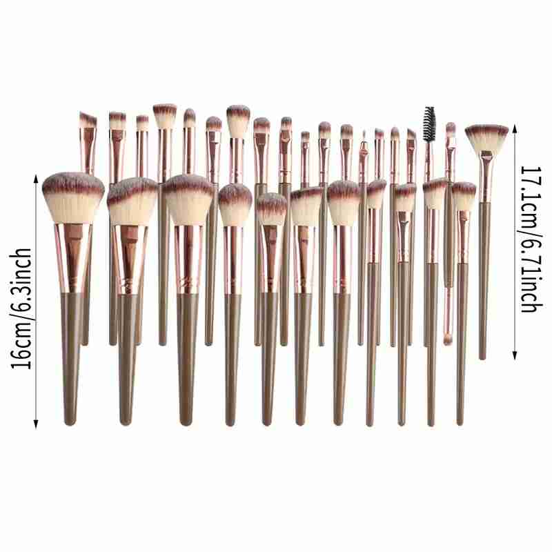 67PCS All-in-One Makeup Brush Set – Brown Face & Eye Brushes, Sponges, Powder Puff, Headband & Travel Kit