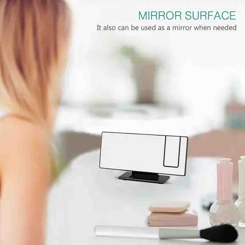 180° Adjustable LED Projection Alarm Clock – USB Powered, HD Display, Mirror Surface, Night Mode – Ideal Gift for Bedroom, Home, Office (Black)
