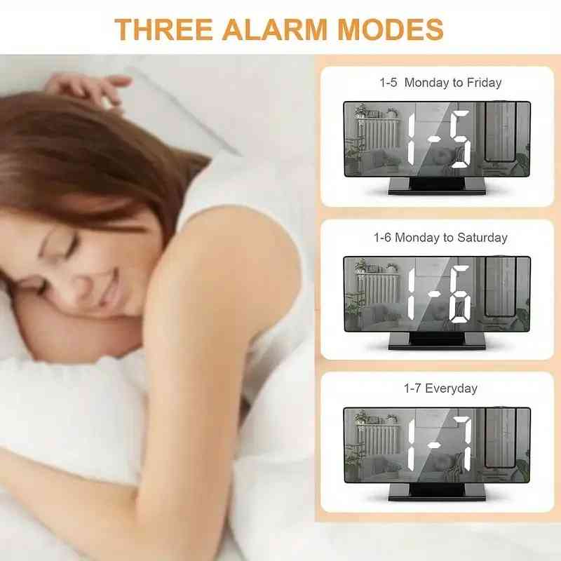 180° Adjustable LED Projection Alarm Clock – USB Powered, HD Display, Mirror Surface, Night Mode – Ideal Gift for Bedroom, Home, Office (Black)