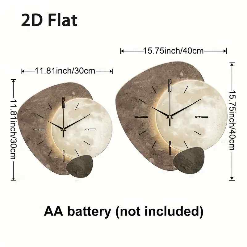 Modern Creative 2D Moon Wall Clock – Silent Quartz, Wooden Design