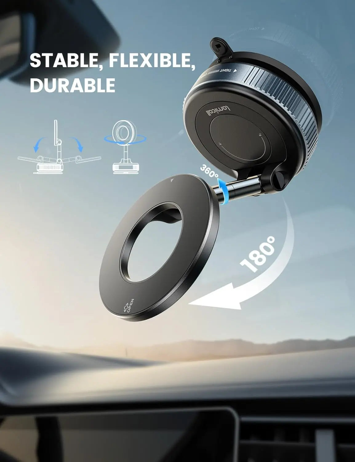 360° Rotating Magnetic Phone Holder – Foldable, Extendable | Strong Back Magnet | iPhone 16/15/14/12 Compatible | ABS | Black